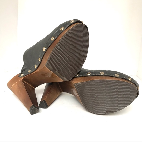 Ed Hardy peacock heart flash traditional tattoo leather clog studded heels - Picture 6 of 11